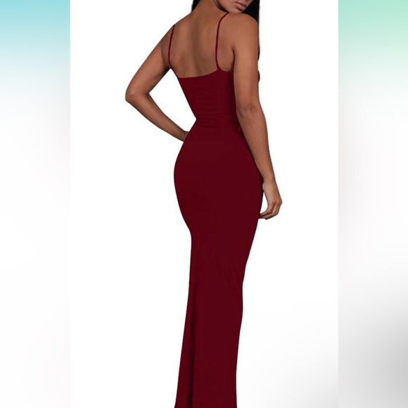NWT Sexy Bodycon Split Spaghetti Strap V-neck Evening Party Long Dress Wine Red - Picture 2 of 3